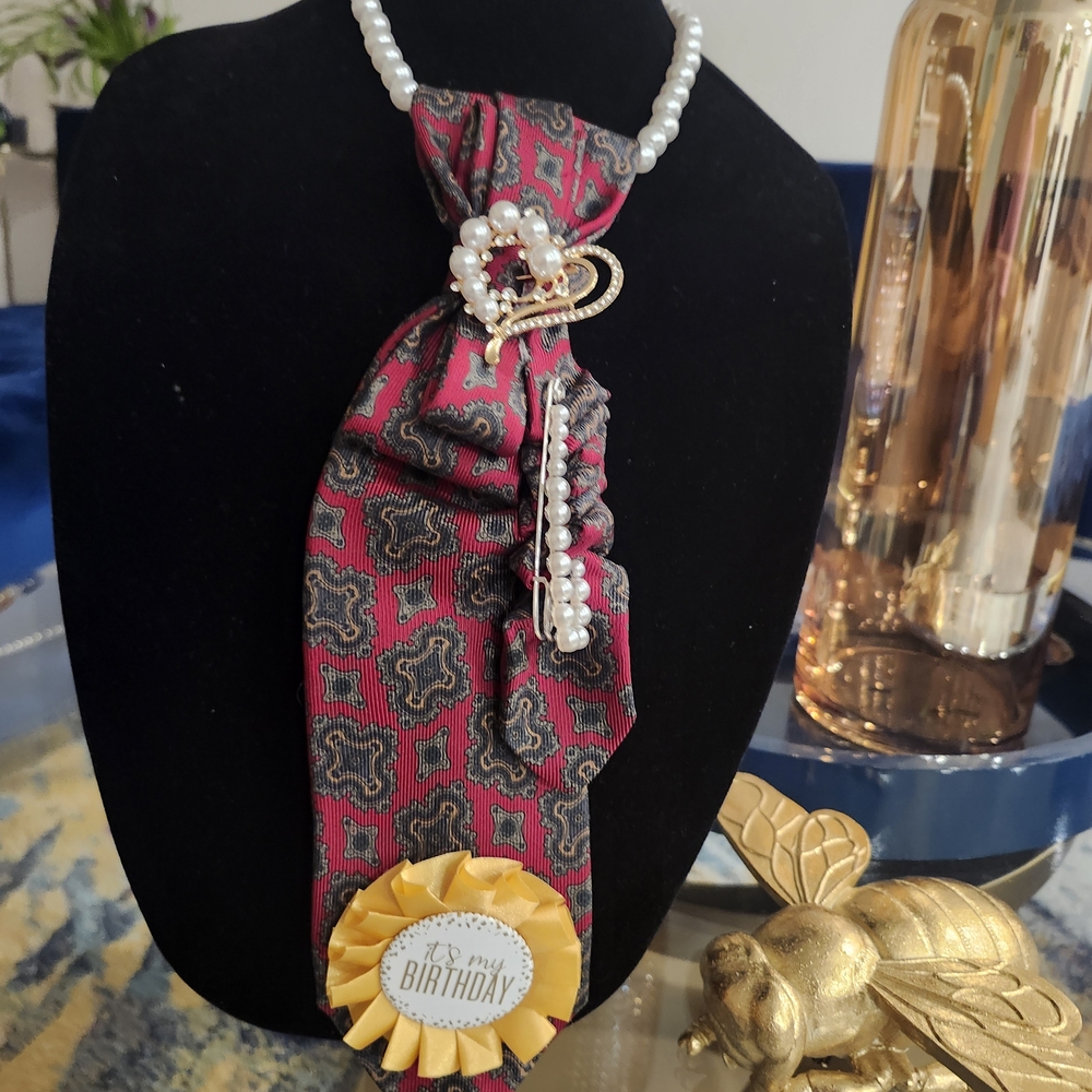 Pearl Accent Red Patterned Pendant Necklace Custom Made